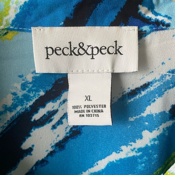 Peck & Peck Abstract Print Collared Button Down Drapy Sheer Blouse Size XL - Picture 7 of 7